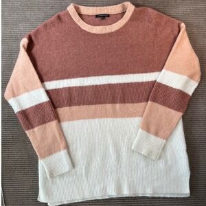 Staccato Womens Colorblock Crewneck Sweater Mauve Peach Cream Size S